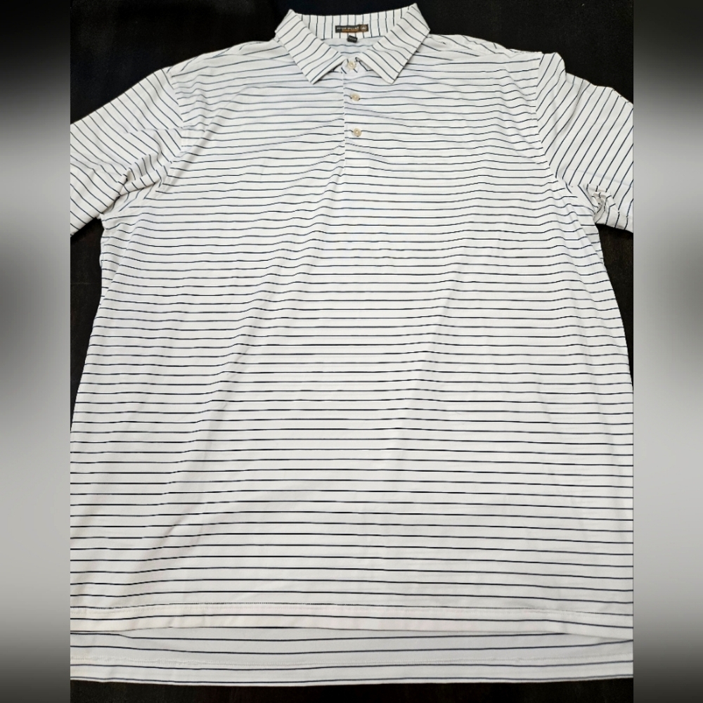 Men's Peter Millar Size XXL Short Sleeve Polo Shirt White Striped Summer Comfort